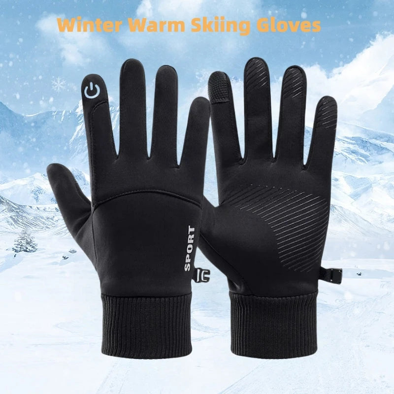 Black Winter Warm Full Fingers Waterproof Cycling Outdoor Sports Running Motorcycle Ski Touch Screen Fleece Gloves